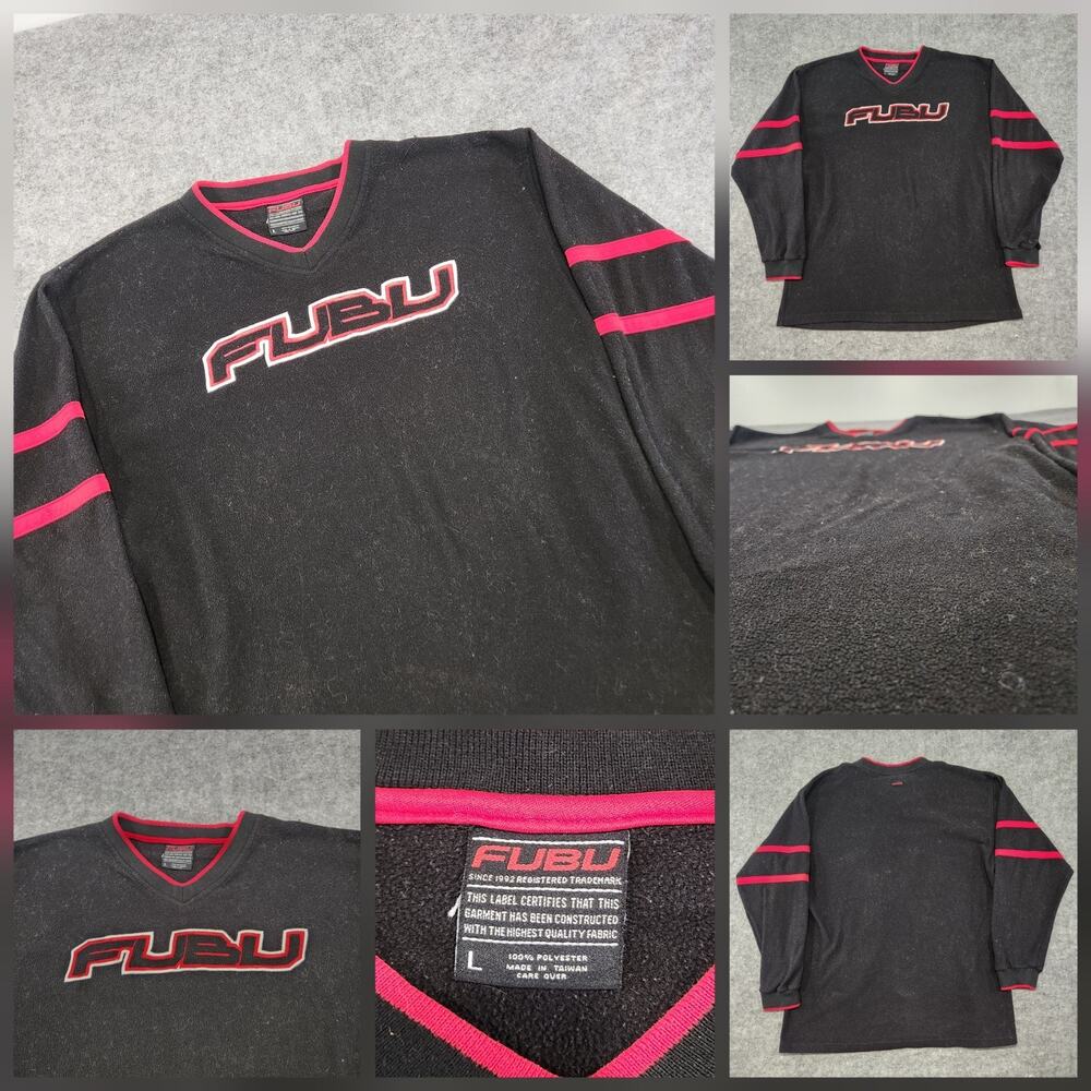 VTG Fubu Mens L Large Spellout Fleece 90s Y2K Streetwear‎ Baggy Sweatshirt Shirt